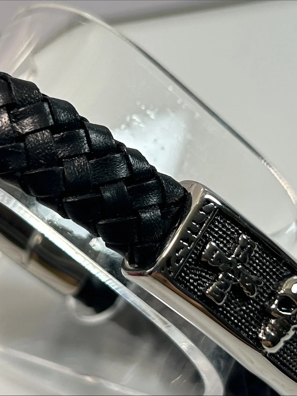 NWT Braided Vegan Leather Stainless Steel Skull & Maltese Cross Bracelet